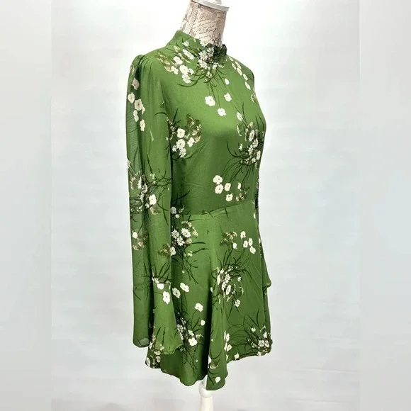 REFORMATION Lomita Green floral long sleeve open back PERSIS mini dress size 10. - Picture 8 of 16